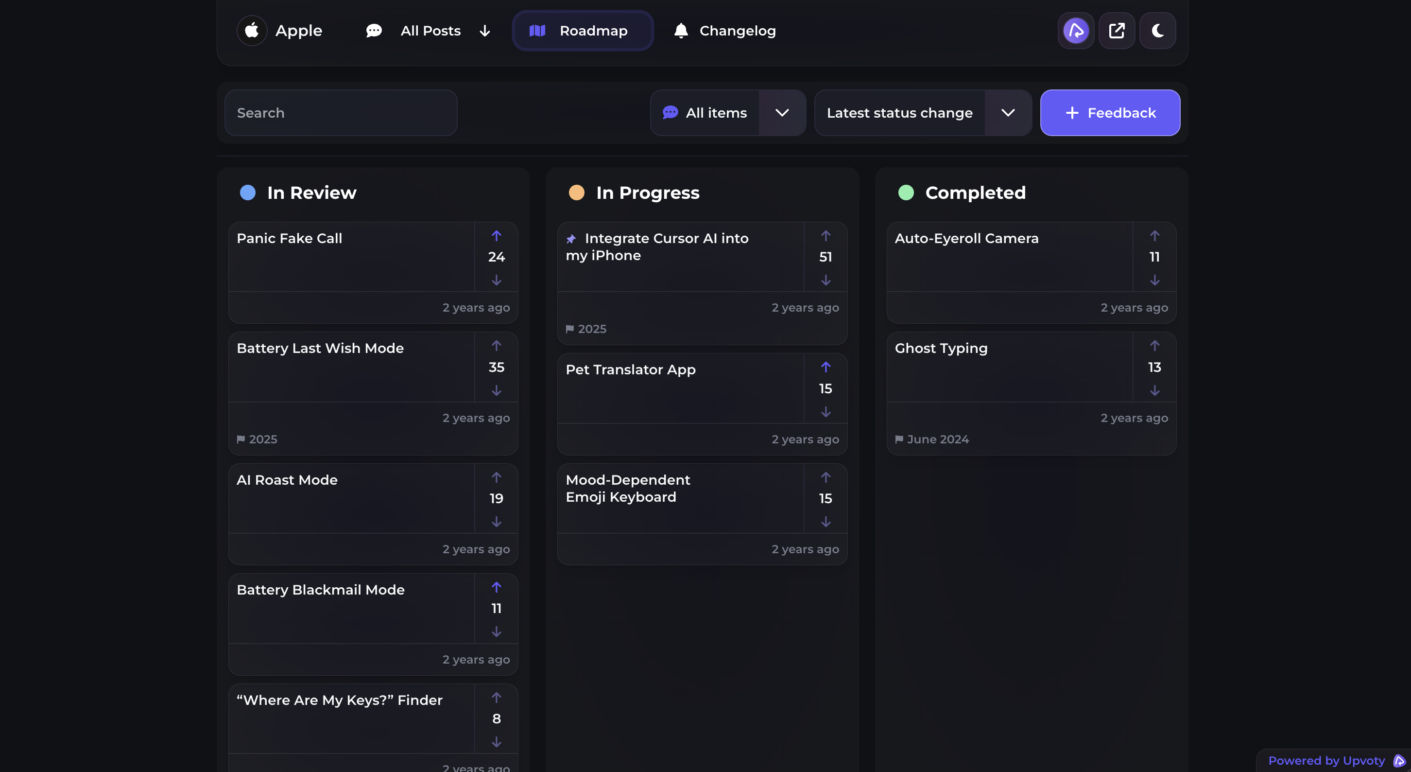 Public roadmap showing customers what comes next