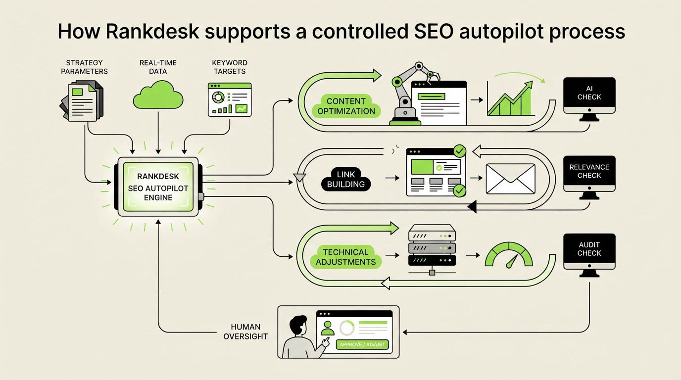 How Rankdesk supports a controlled SEO autopilot process